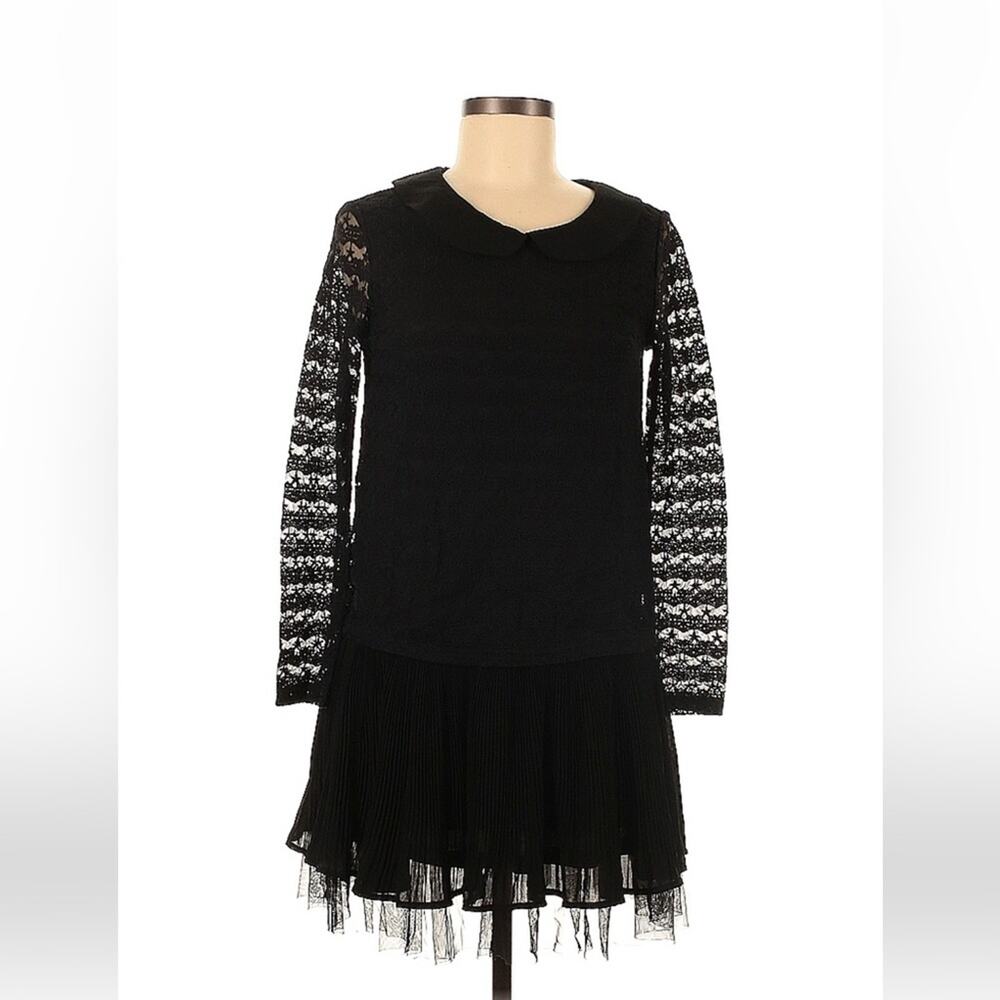 Tonlion Style black lace and pleated skirt drop waist dress, size 160/84a S or M